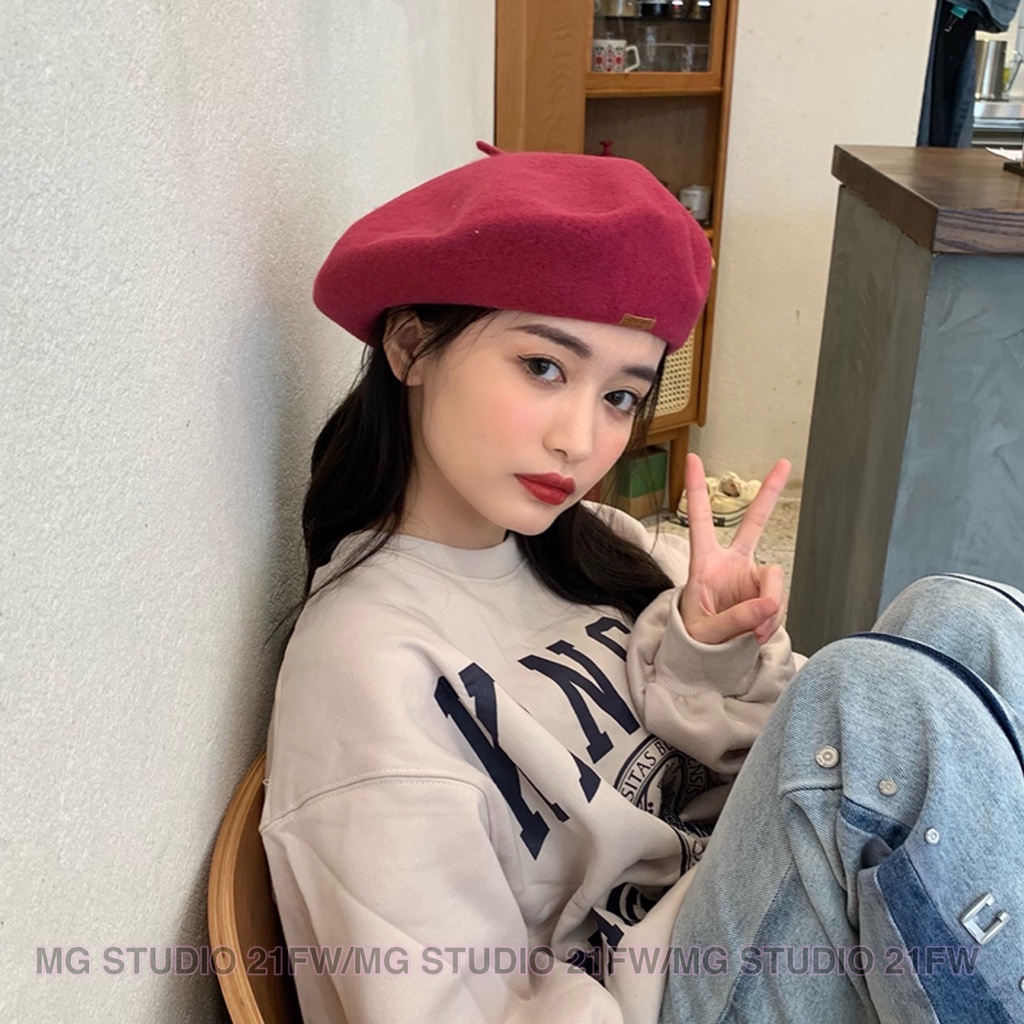 Mũ beret MG Studio vải len phong cách retro 1988 với 10 màu bắt mắt