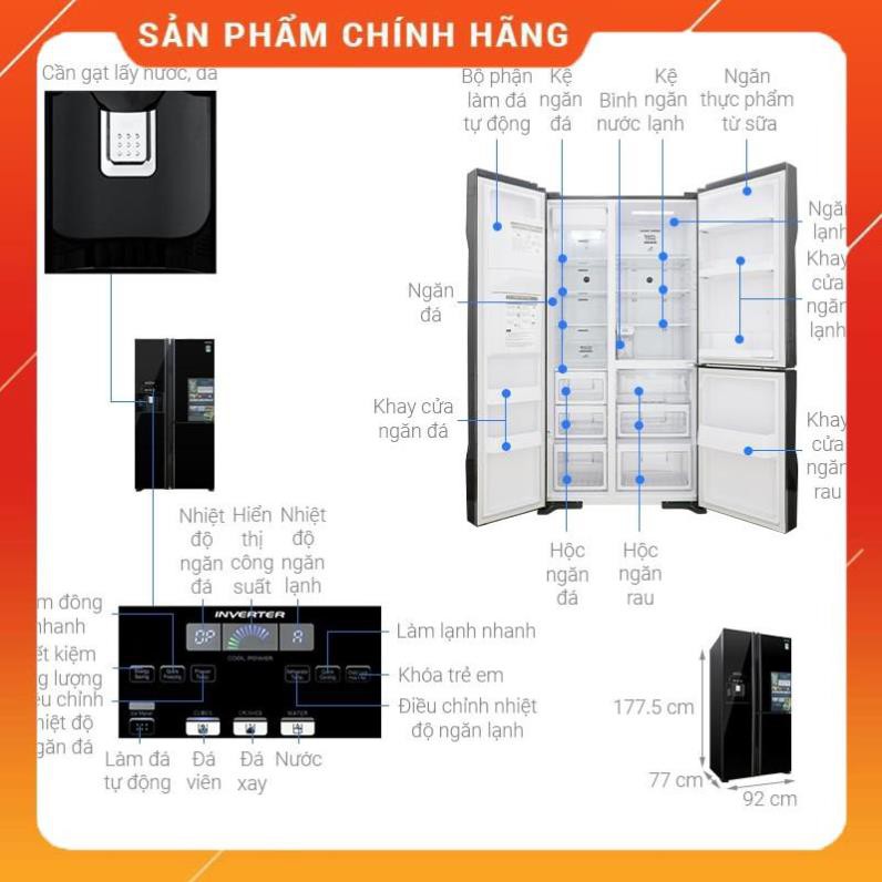 [ VẬN CHUYỂN MIỄN PHÍ KHU VỰC HÀ NỘI ] Tủ lạnh Hitachi Side by side 3 cửa màu đen R-FM800GPGV2(GBK) - [ Bmart247 ]