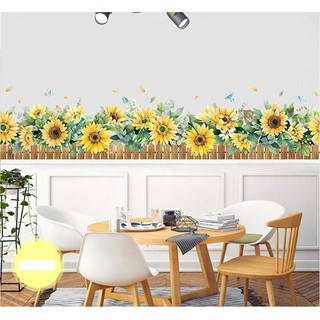 decal dán tường hàng rào hoa hướng dương