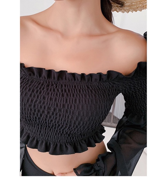 [BKN651] &lt;HÀN&gt; SET BIKINI TAY BỒNG ĐEN KIỂU HÀN (CẠP CAO)