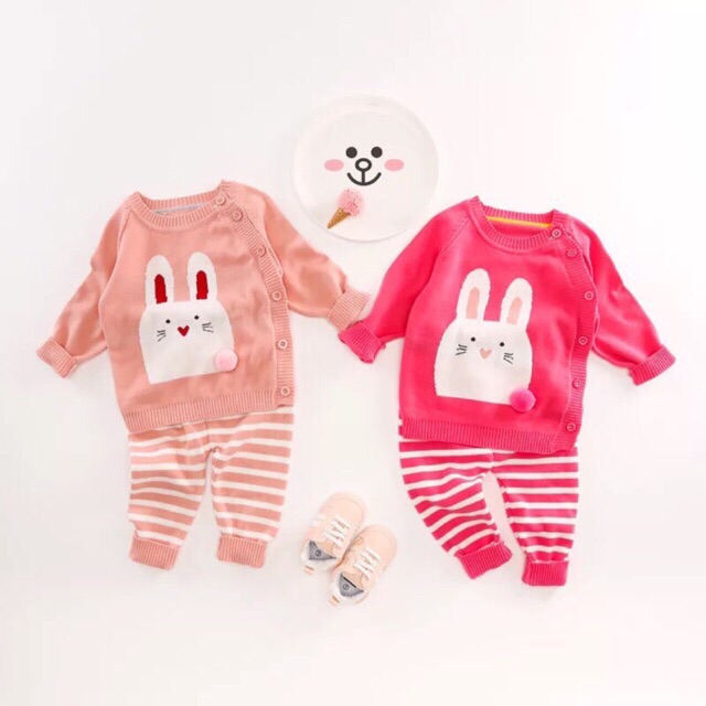 Bộ Len KEMIKA thỏ hồng cho bé gái 6-24m cực xinh yêu