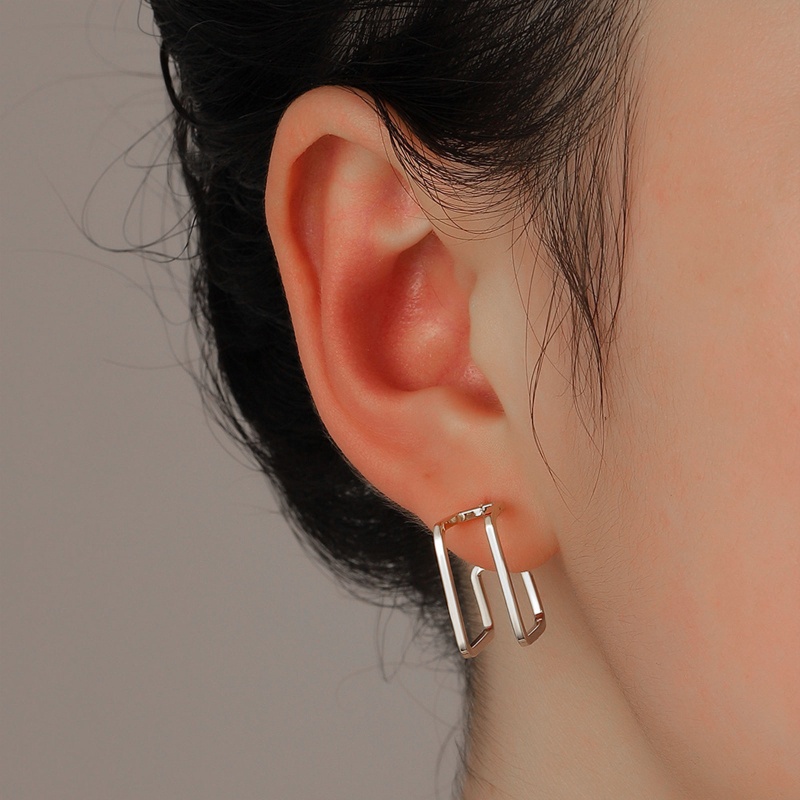 Bông Tai Hai Lớp Hình Vuông / Chữ Nhật Thiết Kế Tối Giản Thời Trang Cho Nữ