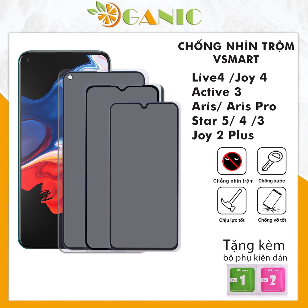 Kính cường lực chống nhìn trộm vsmart Live 4 Joy 4 Active 3 Joy 3 Star 3 Star 4 Joy 2+ Star 5 Full Màn [CNT]