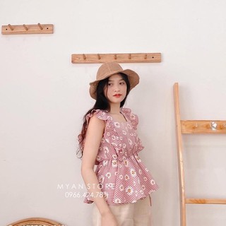 Vải thô hoa cúc kẻ