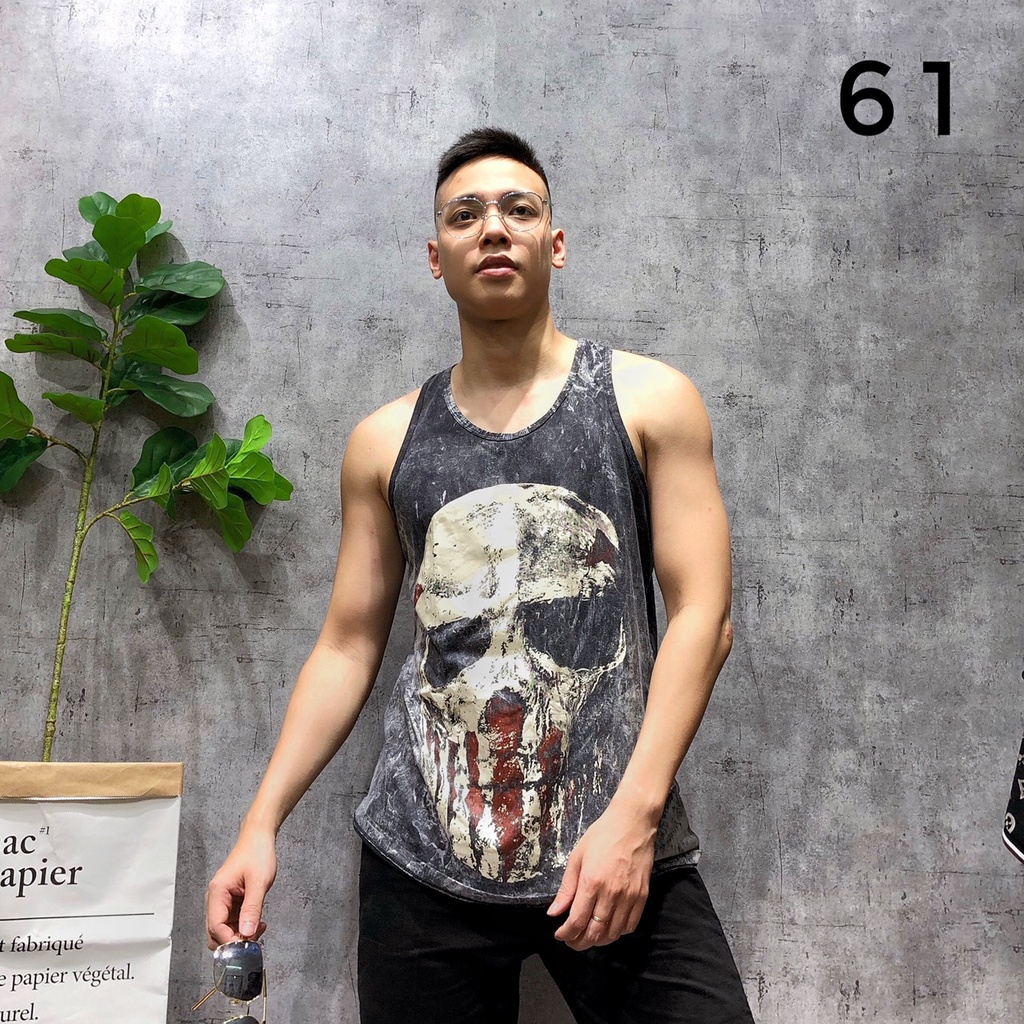 Áo ba lỗ gym tanktop sát nách thể thao bigsize cotton họa tiết đầu lâu thái lan SNTL 68