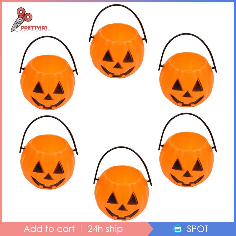 [Prettyia1] 6 Xô Đựng Kẹo Hình Bí Ngô Halloween Trang Trí