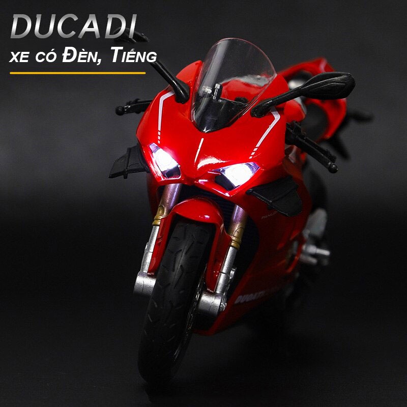 XE MÔ HÌNH MOTO DUOATI Panigale V4S màu đỏ có ĐÈN, ÂM THANH | HUAYI MODEL tỷ lệ 1:12 - Z SHOP