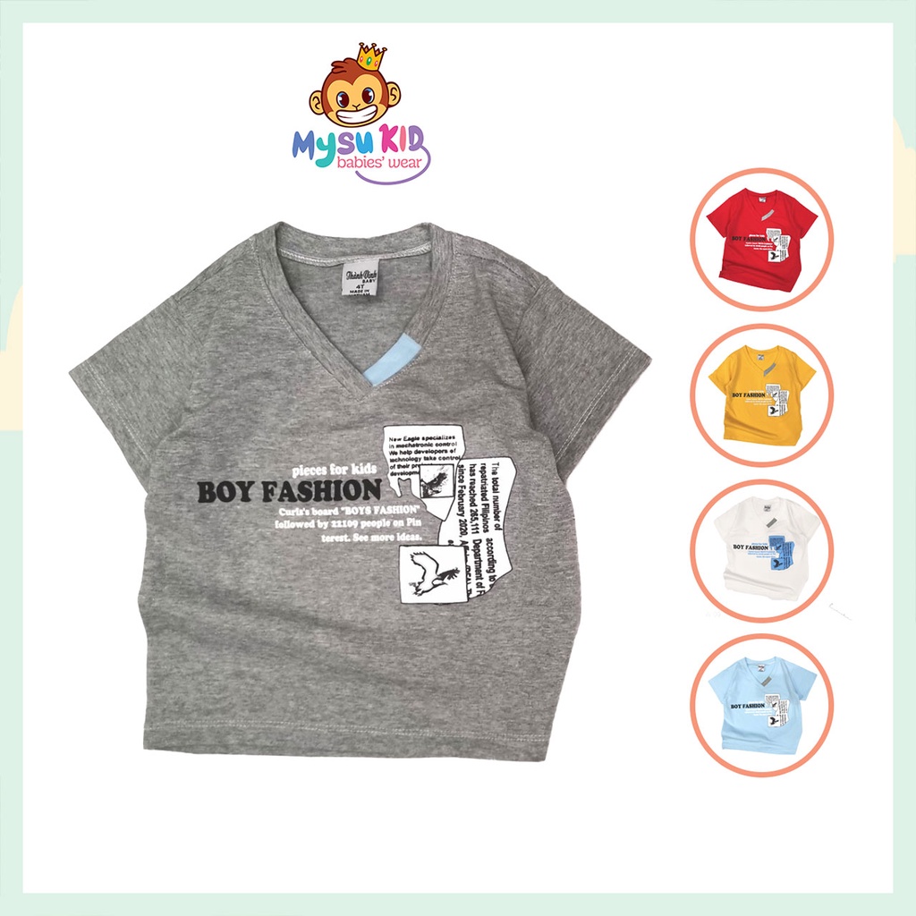 [COTTON 4 CHIỀU ] Áo thun bé trai cổ tim Mysu kids in PLASTISOL từ 8 đến 25kg AT09