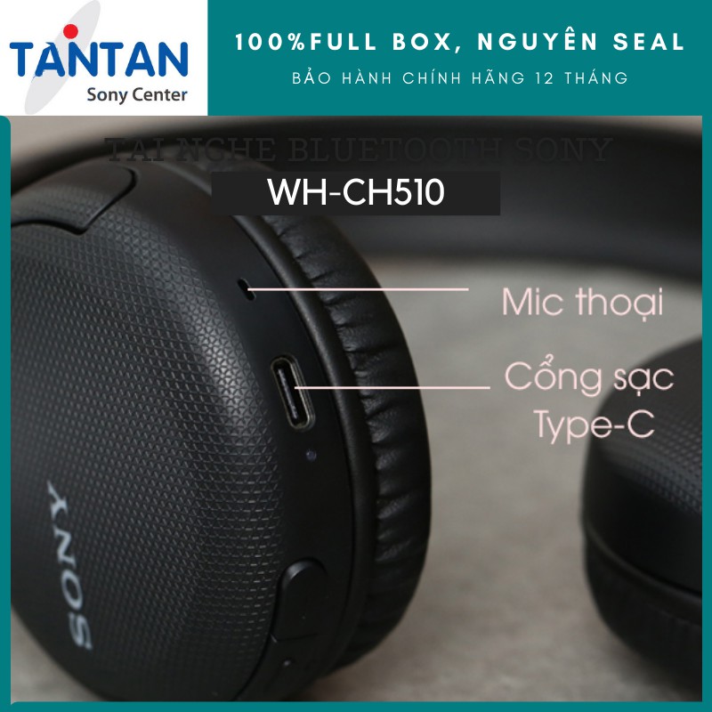 Tai Nghe Choàng Đầu BLUETOOTH Sony WH-CH510 | Pin: 35h ,Sạc nhanh - Cổng USB Type-C - Bluetooth 5.0 - Microphone