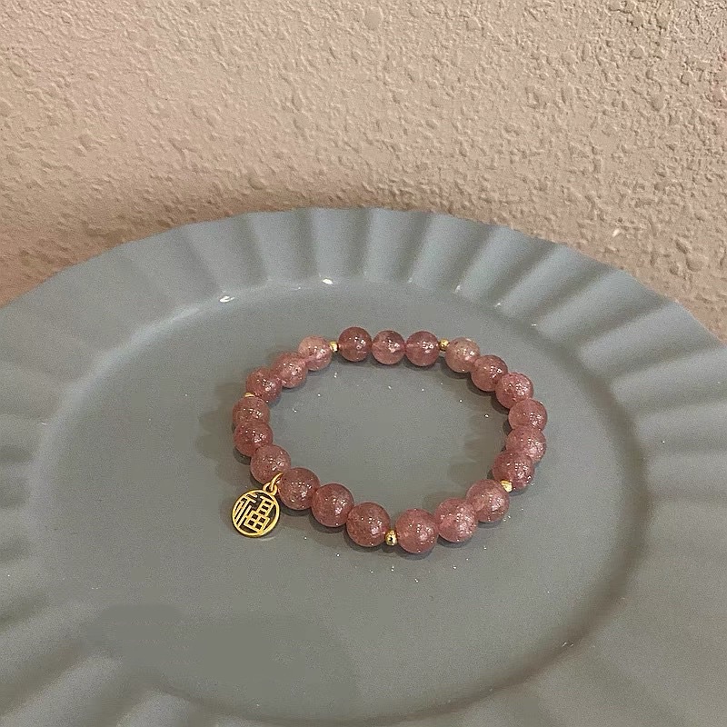 Vòng tay charm phong thủy may mắn nâu và hồng Peachy hạt cườm nhân tạo nữ tính thanh lịch dành cho nữ