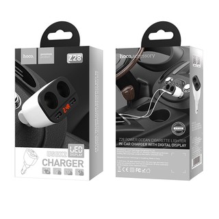 Bộ chia tẩu sạc hoco z28 kèm 2 cổng usb có đèn led hiển thị dòng điện usb