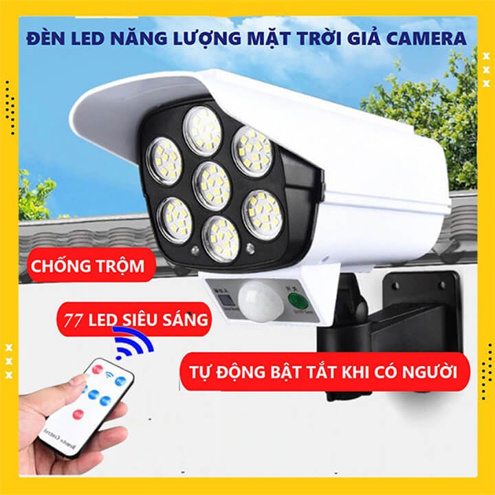 Đèn năng lượng mặt trời giả camera giám sát tự động bật tắt chống trộm, chống nước có điều khiển từ xa