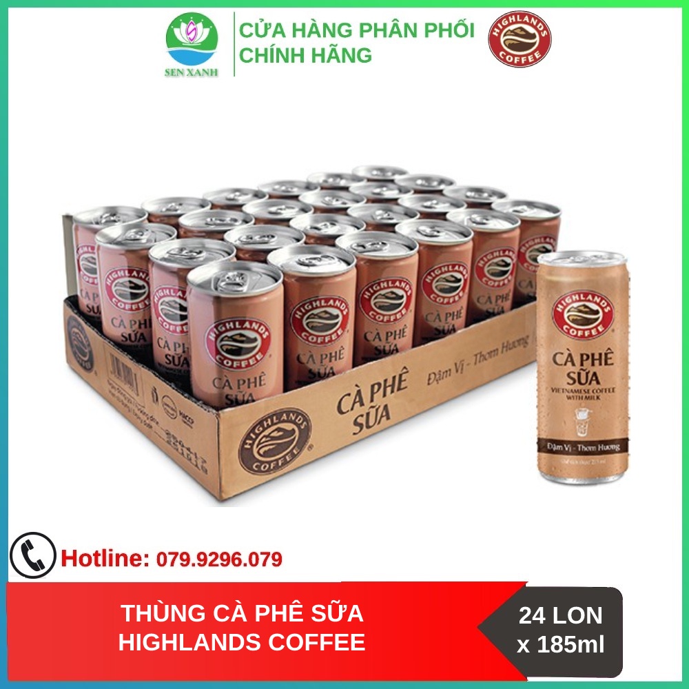[SenXanh CAFE] Thùng 24 lon cà phê sữa Highland Coffee 185ml