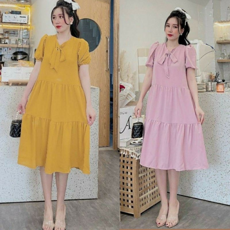 Váy bầu thời trang thiết kế V212 chất lụa hàn siêu mát