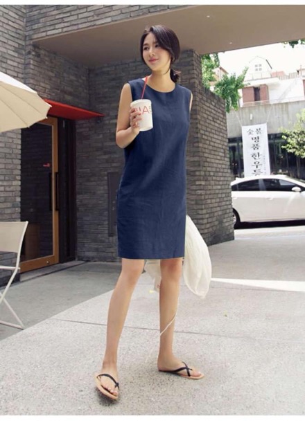 Đầm sát nách dáng suông chất linen, thấm hút mồ hôi, thoáng mát