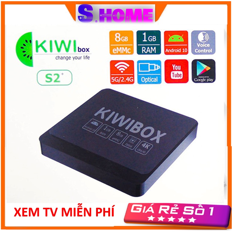 Android TV Box kiwibox S2+ Ram 1G , Rom 8G HĐH 10 xem truyền hình miễn phí - Hàng Chính hãng Bảo hàng 1 năm