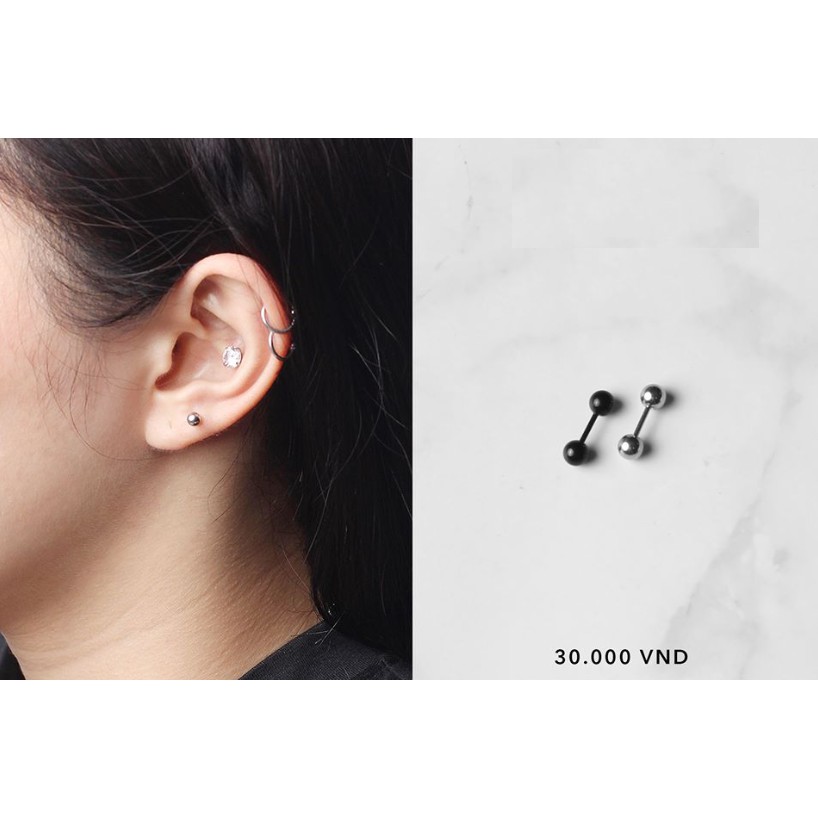 Khuyên titan bi tròn, khuyên quả tạ xinh xắn
