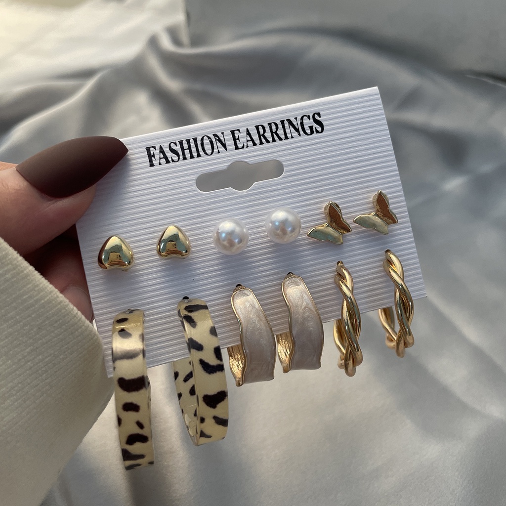 Set 5 đôi bông tai RINHOO hình tròn/ hình bướm thời trang cho nữ