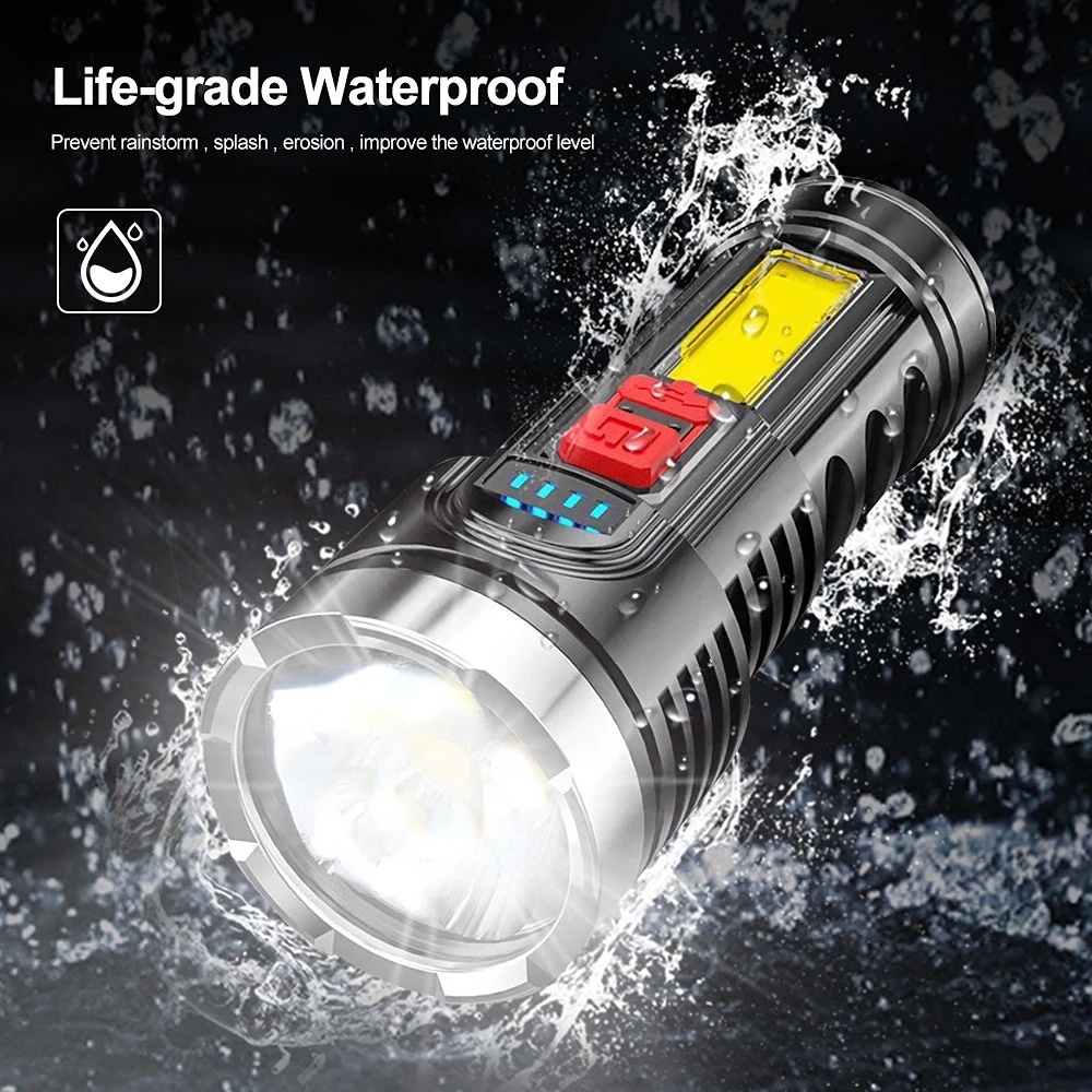 Đèn Pin Cầm Tay 4LED Bằng ABS Chống Nước Có Thể Sạc Lại Dành Cho Hoạt Động Ngoài Trời/Đi Bộ Đường Dài/Cắm Trại/Câu Cá/Câu Cá