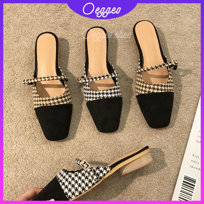 Oeggeo shop Dép Lười Gót Thấp Kẻ Sọc Thời Trang Cho Nữ