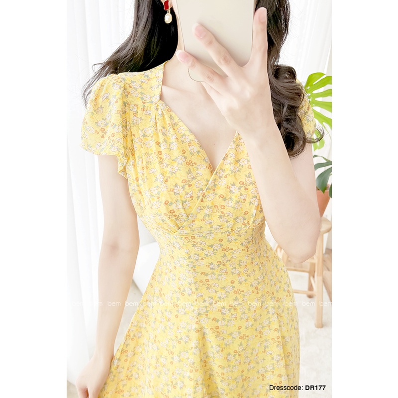 DR177- Đầm thiết kế Bem, hoa nhí vàng xinh xắn