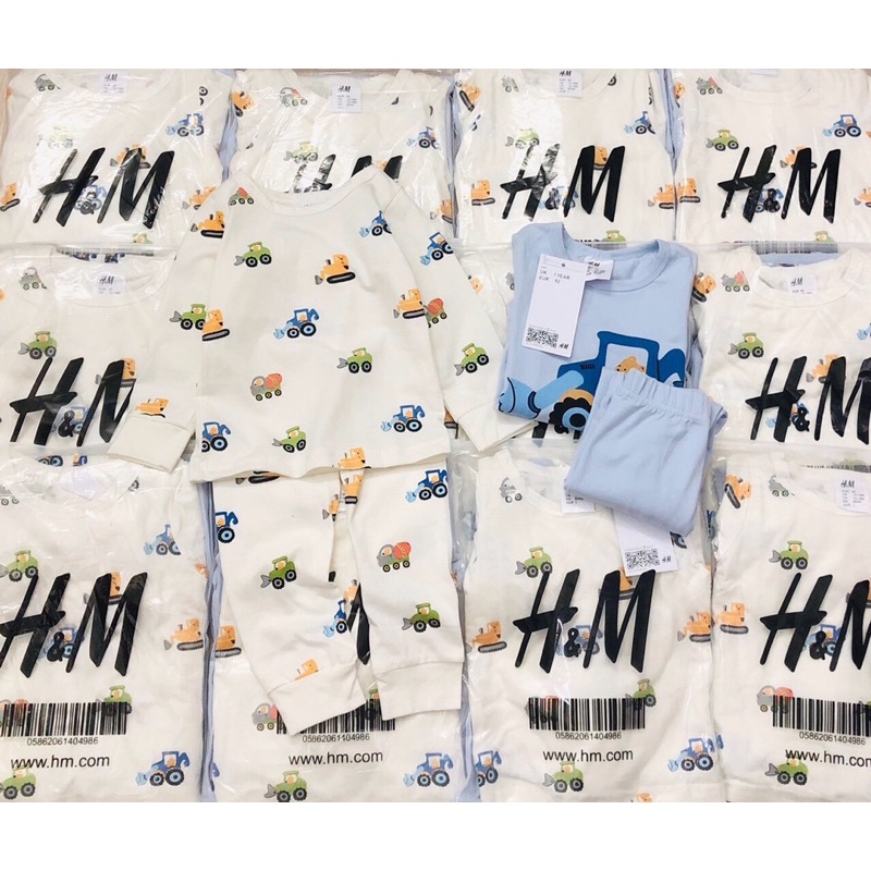 Set 2 bộ cotton dài tay bé trai hoạ tiết ô tô