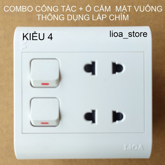 COMBO CÔNG TẮC + Ổ CẮM  THÔNG DỤNG MẶT VUÔNG LẮP CHÌM.