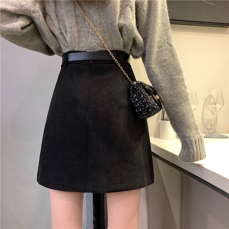 Chân váy ngắn chữ A lưng cao kèm thắt lưng thời trang mùa đông phong cách Hàn Quốc cho nữ | BigBuy360 - bigbuy360.vn