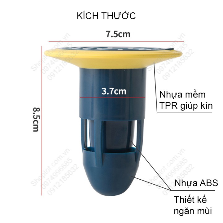 Bộ lõi thoát sàn ngăn mùi, chắn tóc, rác làm bằng nhựa ABS, cao su TPR siêu bền