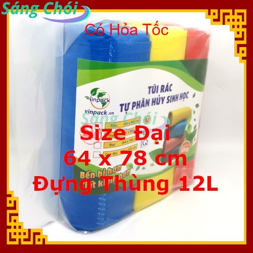 1kg [Size Đại 64 x 78 cm Đựng Thùng 12L] Túi Đựng Rác Cuộn Tự Phân Hủy Sinh Học Màu (Túi Rác 3 Cuộn) - Vinpack