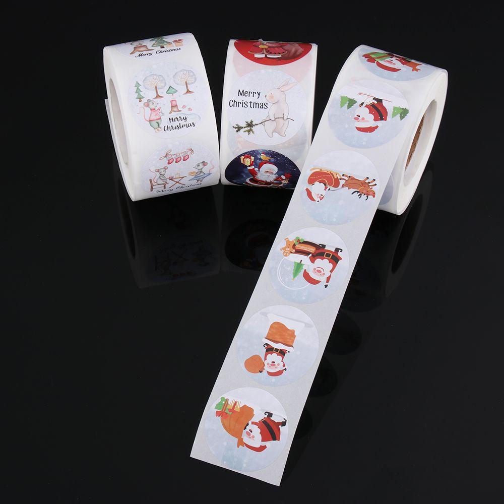 DORAW Cuộn 500 Nhãn Dán Trang Trí Túi Bánh Kẹo Họa Tiết Giáng Sinh