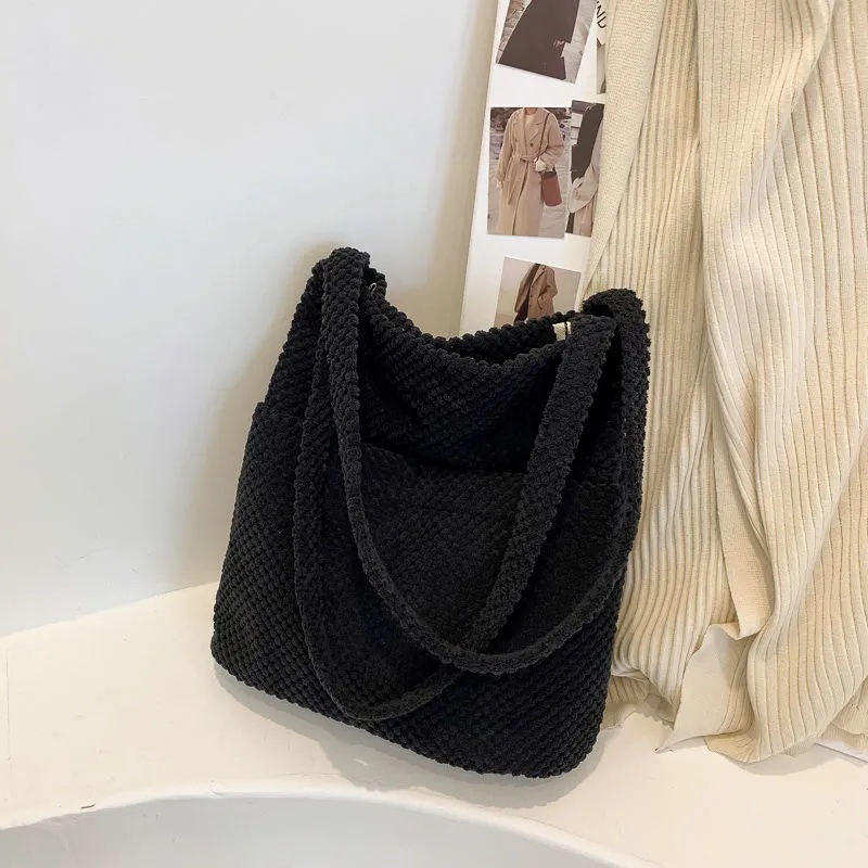 Túi Tote Đeo Vai Vải Cotton Màu Trơn Cầm Tay Phong Cách Phương Tây Thời Trang Mùa Thu 3 Kiểu