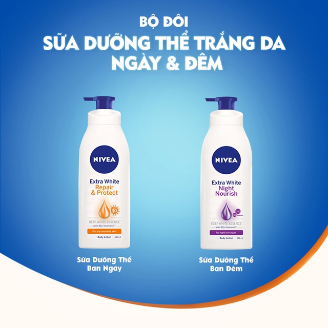 Bộ đôi Sữa dưỡng thể trắng da Ngày (350ml) &amp; Đêm (350ml) NIVEA (88311+98412)