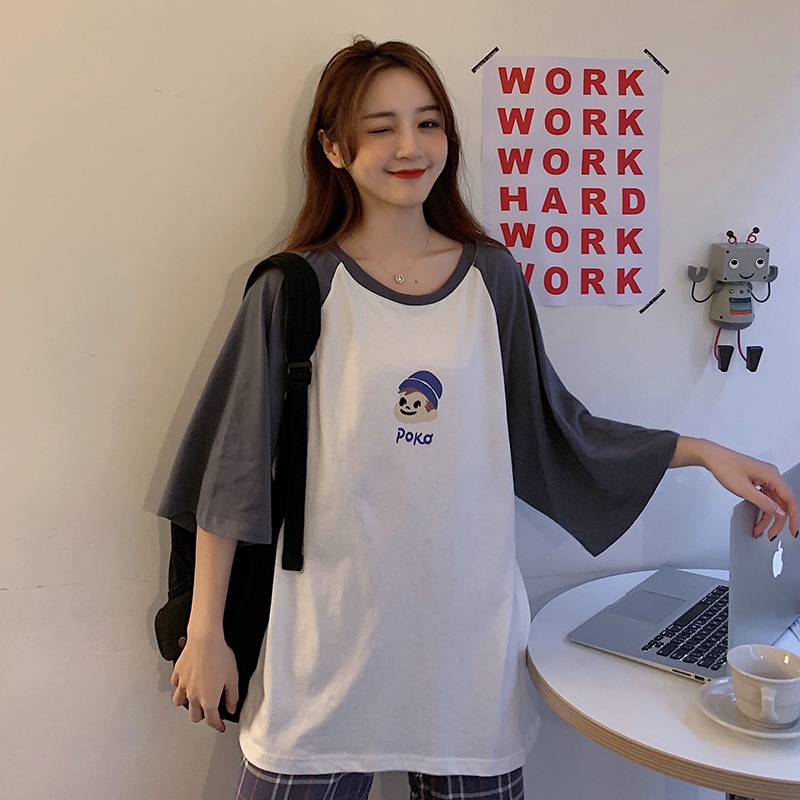 SUXI Áo Thun Tay Ngắn Dáng Rộng In Hình Dễ Thương