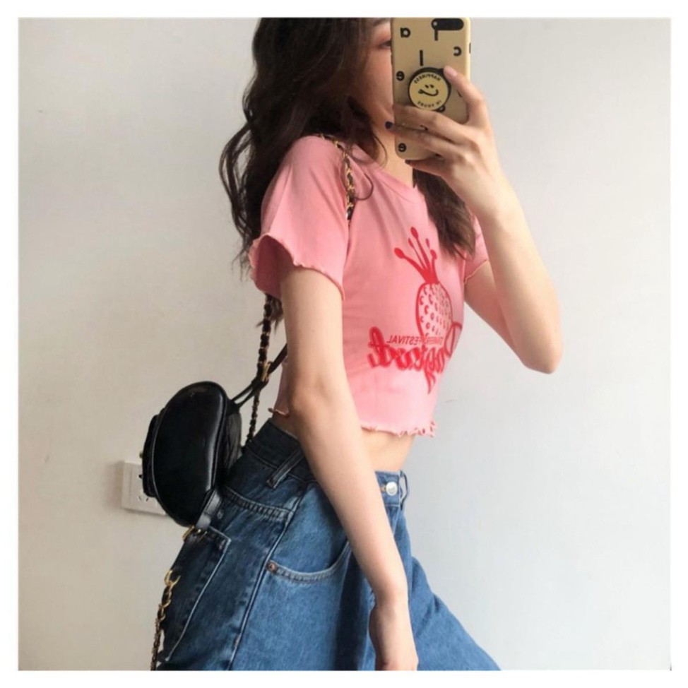 Áo Croptop Thời Trang, Áo Croptop Cộc Tay Vải Cotton Mêm, Mát Thời Trang