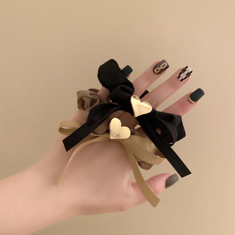 Dây Buộc Tóc Cao Su Thắt Nơ Ruy Băng Hình Trái Tim Kim Loại Cao Cấp Phong Cách Mới 2022 Dành Cho Bạn Nữ