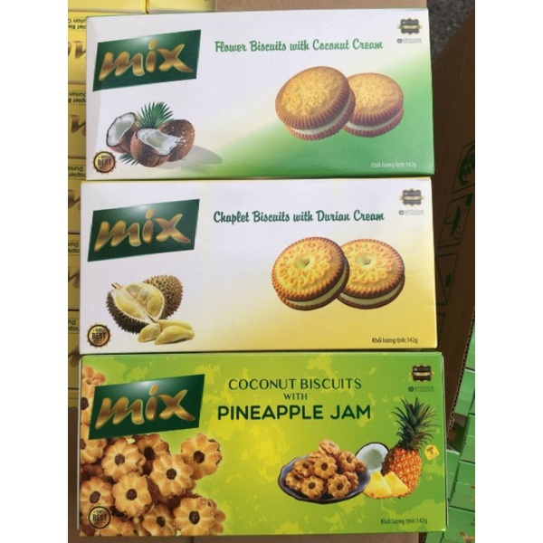 bánh quy Mix kem mứt dừa , thơm , sầu riêng hộp 142g