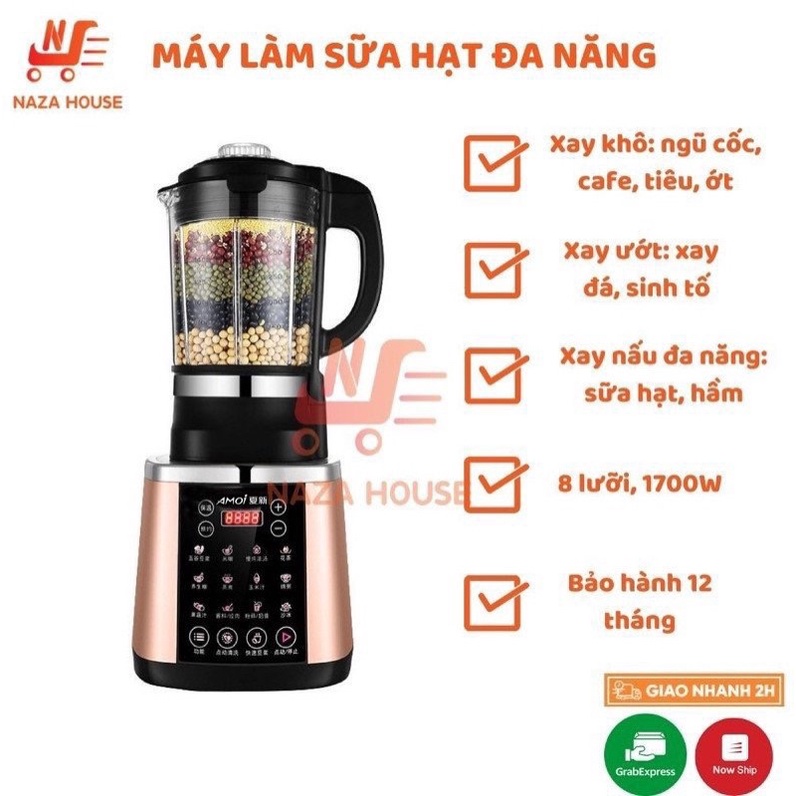 máy làm sữa hạt AMOI, xay nấu đa năng bột ăn dặm, xay bột khô, bào đá làm sinh tố 1900w bảo hành 12 tháng