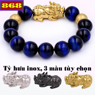 Vòng tay chuỗi 14 ly tỳ hưu inox vàng phối 2 bi VMHXETHHBV14
