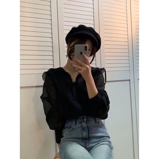 [ORDER ] Áo sơmi cổ bèo tay dài voan ulzzang / áo sơ mi hàn quốc