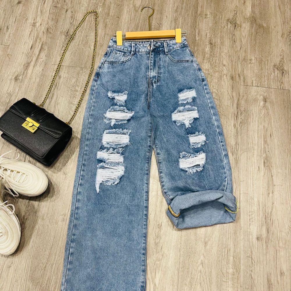 [HCM] Quần baggy nữ, quần jeans baggy nữ ống rộng chất không co dãn size S M L SKUQ-10