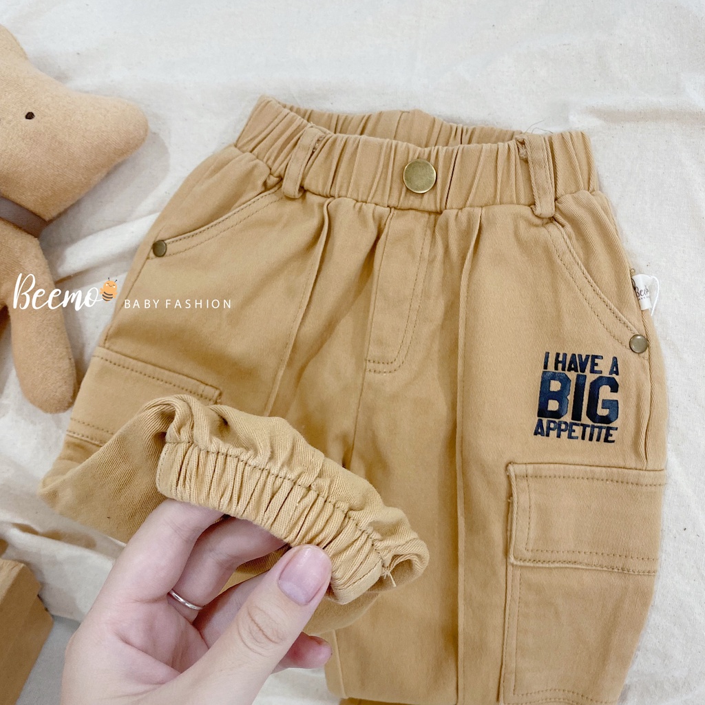 Quần kaki bé trai sành điệu cá tính, quần dài bé trai túi hộp co giãn thoải mái Beemo