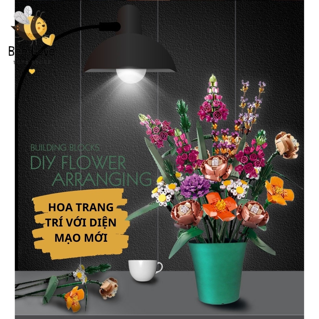 Bộ xếp hình Lego hoa decor Flower Bouquet, bộ đồ chơi lắp ráp cho bé phát triển não bộ kết hợp trang trí BL92 BeeLove