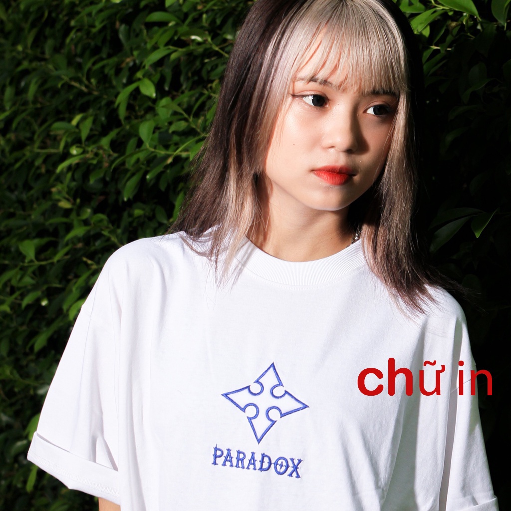 Áo thun form rộng Paradox tay lỡ - Unisex - CHỮ IN - ESSENTIAL EMBROIDERY TEE - Trắng, Đen