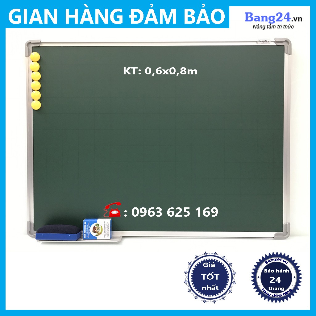 Bảng Từ Xanh Viết Phấn, KT: 0,6x0,8m (Tặng 1 khay phấn, 1 hộp phấn, 1 xóa bảng, 6 nam châm)