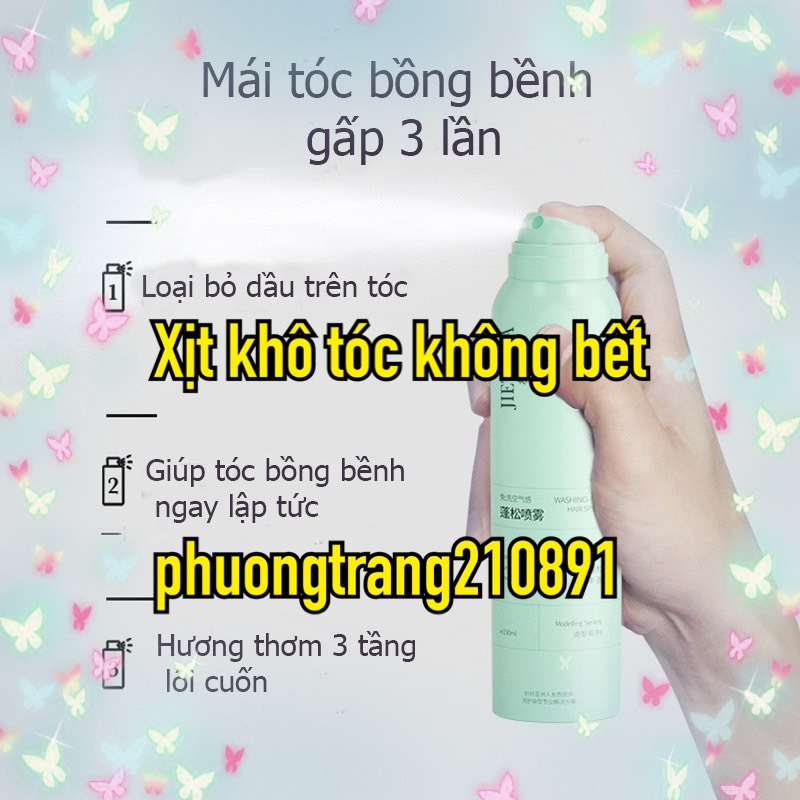 Xịt khô tóc,Dầu gội khô dạng xịt không bết tóc giúp làm sạch tạo phồng tóc tự nhiên