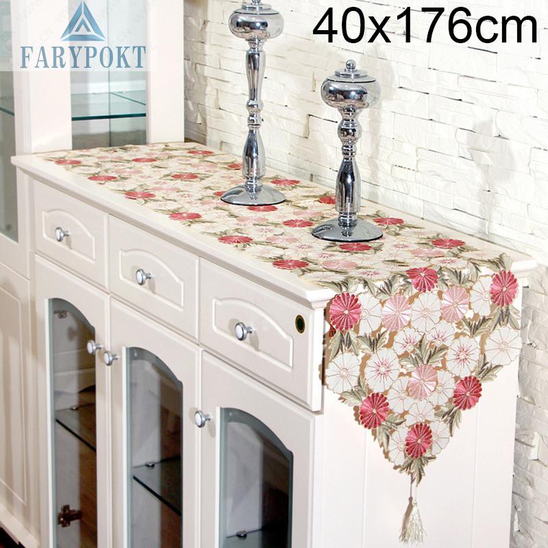 Table Runner Banquet Wedding Party Polyester Embroidered Tablecloth Waterproof Desk Home Kitchen Dining Display