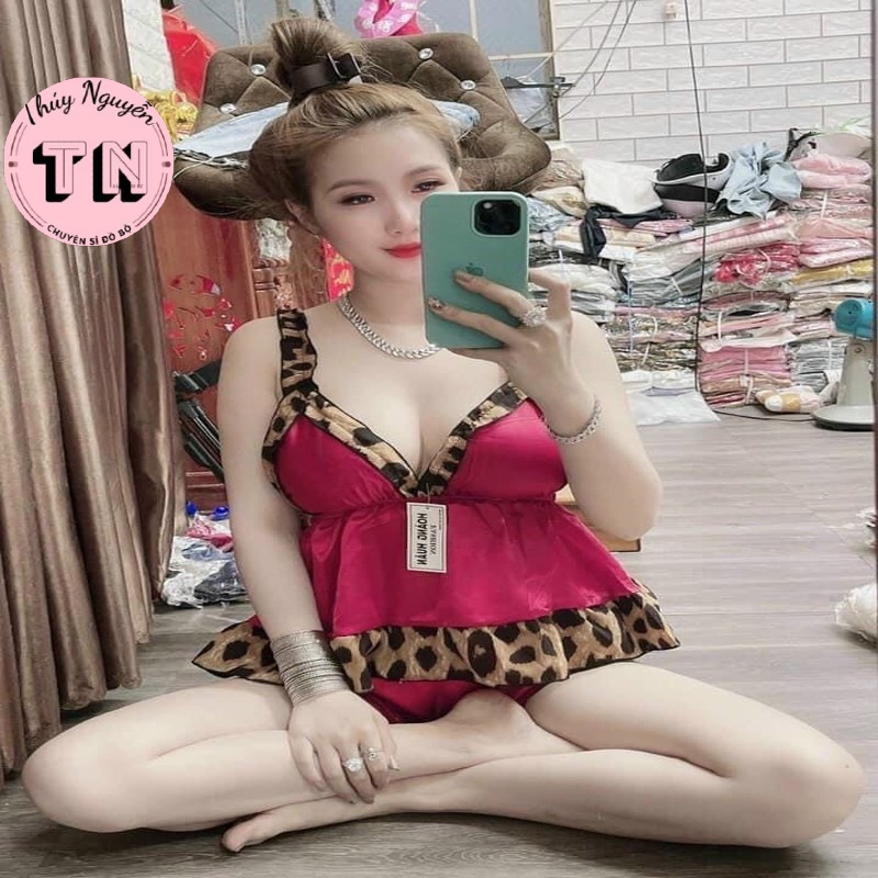 Đồ ngủ sexy nữ FREE SHIP Đồ ngủ hai dây phối ren chất lụa phi hai dây có mút ngực