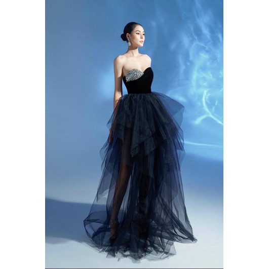 MS1283Y ĐẦM NHUNG LƯỚI NHÚNG 5 TẦNG  KẾT ĐÁ full size S/M/L/XL