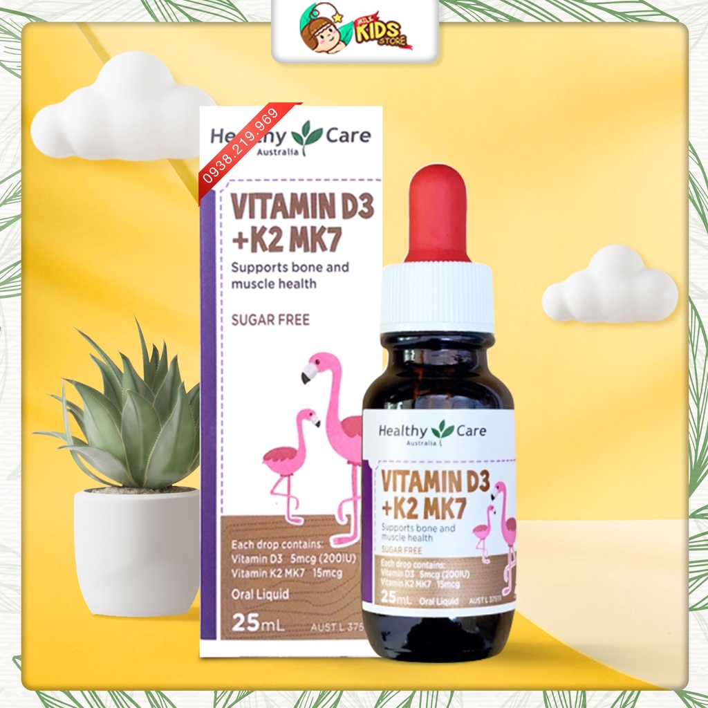 Vitamin D3+K2 MK7 Healthy Care 25ml Úc - Hỗ trợ tăng chiều cao cho bé